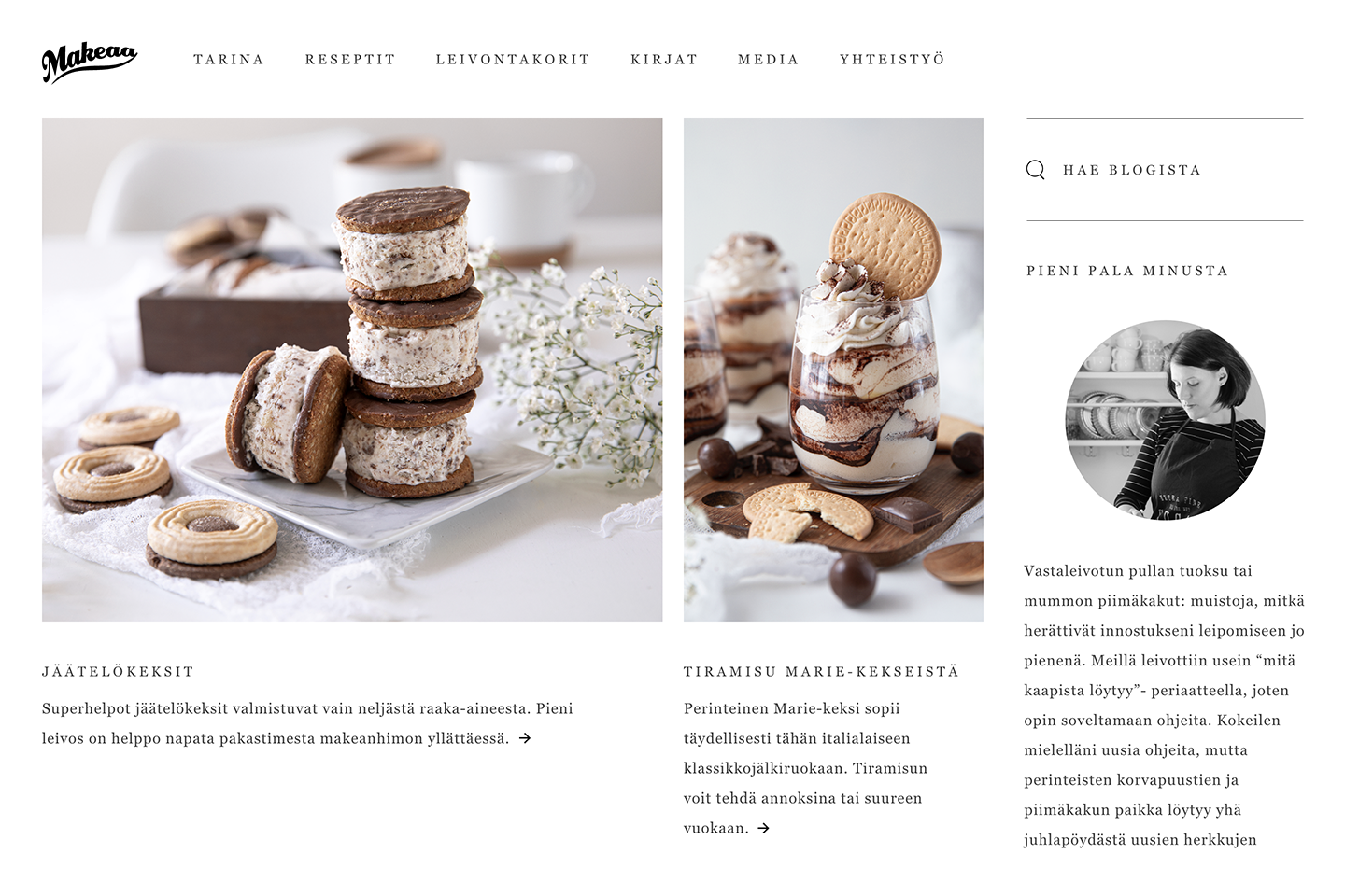 Makeaa Baking - käyttöliittymäesimerkki