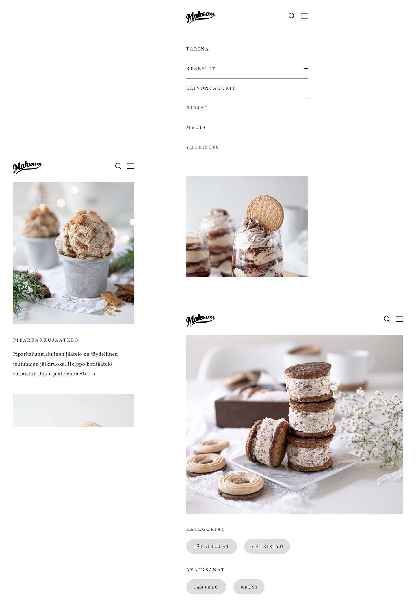 Makeaa Baking - käyttöliittymäesimerkki